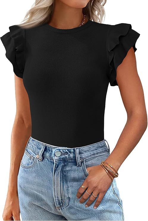 Women's Clothing Round Neck Short Sleeve Top Ruffled Casual Solid Color American Style New 2026 Fashion For Ladies_ecoleips.com