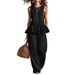Women's Clothing Summer Women's Casual Suit Style Sleeveless Pleated Vest Wide Leg Trousers Clothing Set For Formal & Casual_ecoleips.com