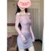 Purple Spicy Girl Off-Shoulder Patchwork Long Sleeve Mesh Sunscreen T-Shirt Women Summer Pure Desire Style Bodycon Midi_ecoleips.com