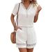 Women's V-Neck Sleeveless Top & Shorts Set - Breathable Polyester Summer Outfit In White/Black/Burgundy (S-3xl)_ecoleips.com