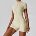 Women's Zippered Short-Sleeved Yoga Jumpsuit Summer European American Style Dance Fitness Tight Sportswear_ecoleips.com