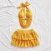 European And American Style 2025 Cross Border Gold Women's V Neck Hollowed Out Backless Suspender And Mini Skirt 2_ecoleips.com
