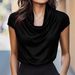 Women's Clothing Elegant Commuter Satin Turtleneck Short Sleeved T-Shirt Slim Fit Flattering Base Layer Top For Women_ecoleips.com