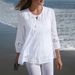 Elegant 3/4 Sleeve Blouse With Linen Blend & Lace Trim - Relaxed Fit Women's Top For Spring/Autumn_ecoleips.com