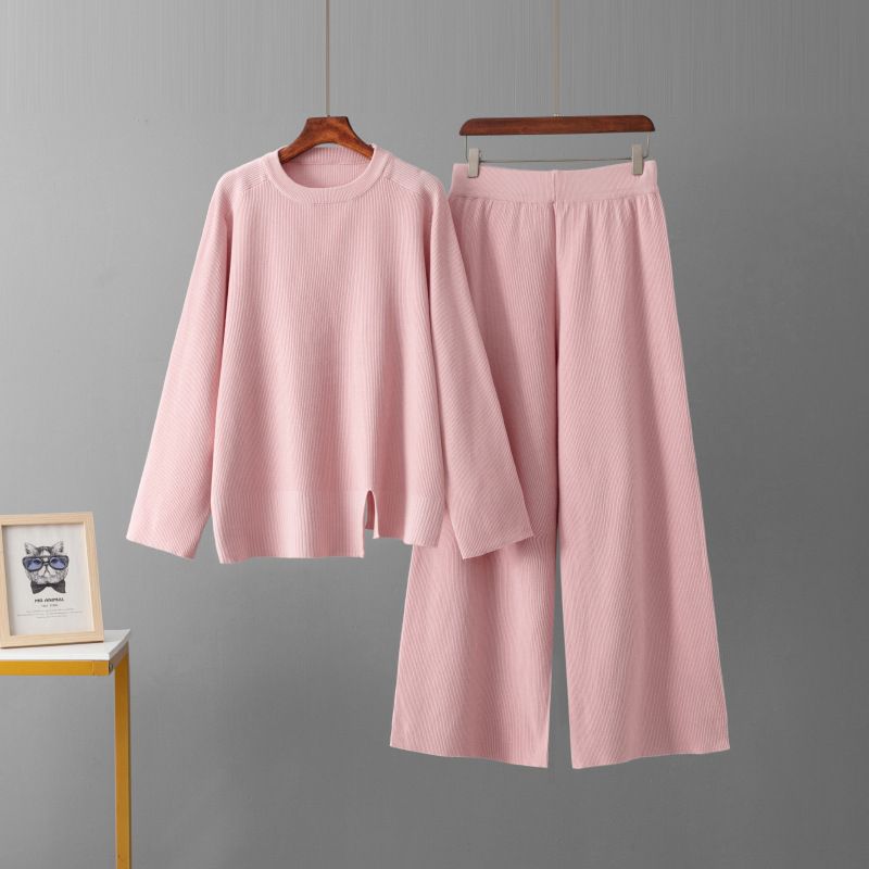 Korean Style Women's Sweater Set Loose Comfortable Knitwear Casual Wide Leg Pants Fashionable Two Piece Autumn Winter Outfit_ecoleips.com