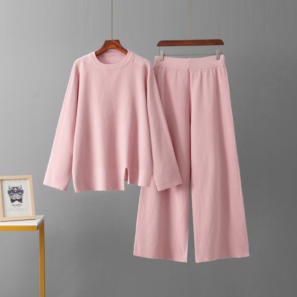 Korean Style Women's Sweater Set Loose Comfortable Knitwear Casual Wide Leg Pants Fashionable Two Piece Autumn Winter Outfit_ecoleips.com