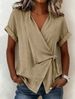Women's Casual Solid Color Lapel T-Shirt Short Sleeve Irregular Loose Fit Spring/Summer Top American Style_ecoleips.com