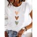 Women's Fashionable Loose-Fit Short-Sleeve Heart Print T-Shirt In European And American Style_ecoleips.com