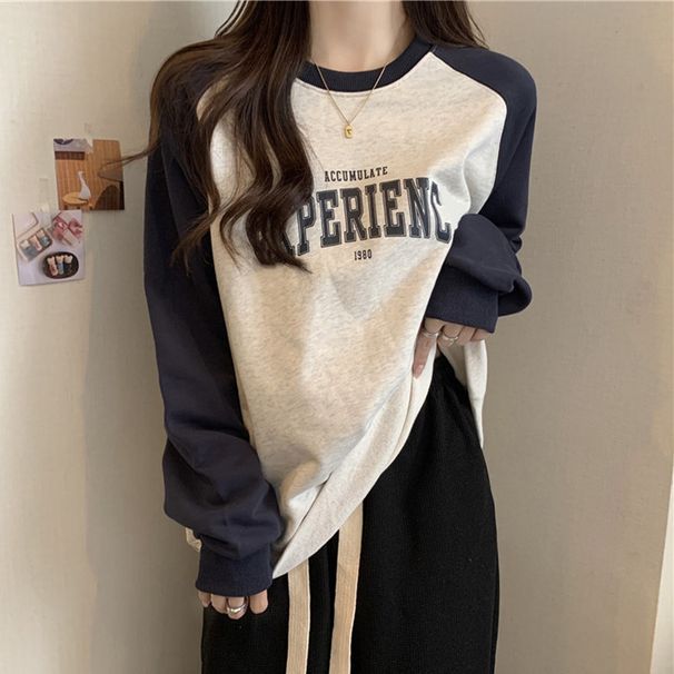 American Retro Style Fleece-lined Thickened Sweatshirt Women, Suitable Spring, Autumn, Winter, Loose And Casual Style,_ecoleips.com