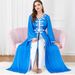 Muslim Dress Women Embroidered Long Robe Dress Two-Piece Set For Women, Traditional Middle Eastern Abaya With Belt, Blue Polyester Flowy Maxi Dress_ecoleips.com