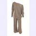 Cross-Border Autumn Winter New Solid Color Simple Batwing Sleeve Drawstring High Waist Wide Leg Long Pants Knitted_ecoleips.com