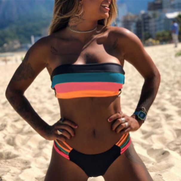 European And American Style Women's Swimsuit Trendy Sexy Two Piece Bikini Plain Fabric Striped Design 2020_ecoleips.com