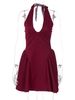 Hugcitar Halter Solid V Neck Backless Bandage Sexy Bodycon Mini Pleated Dress Winter Elegant Women Outfit Evening Party Festival_ecoleips.com