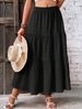Vacation Style Solid Color Textured Flared Skirt Women's High Waist Flowery Beach Skirt Summer Casual A-Line Swing Skirt_ecoleips.com