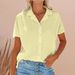 Women's New Style Short Sleeve Solid Color Button Collar Cotton Linen Casual Shirt_ecoleips.com