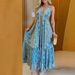 Women's Clothing Women's Summer Suspender V Neck Print Sexy Loose Swing Dress_ecoleips.com