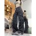 Women's Straight Leg Wide Leg Jeans American Retro High Street Workwear Casual Pants Fashionable Trendy Trousers 2024_ecoleips.com