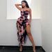Women's Floral Print Strapless Dress High Slit Backless Slim Waist Pure Sexy European American Style New 2025_ecoleips.com