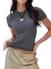 . Eurean And American Casual Short-sleeve Summer Solid Color Slim-fit Pullover T-shirt, Women's Streetwear Base_ecoleips.com