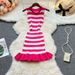 YuooMuoo Chic Fashion Sexy Package Hip Ruffled Summer Dress 2025 Summer Y2K Stripes Knitted Mini Party Dress Streetwear Outfits_ecoleips.com