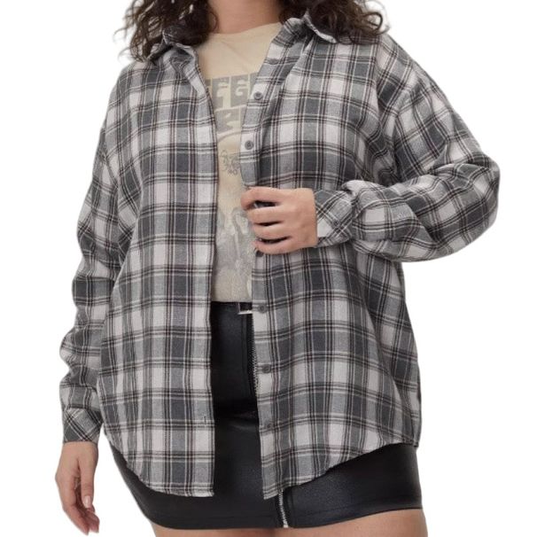Slimming Spring Korean-Style Loose-Fitting Long-Sleeve Shirt With Grid Pattern And Oversized Fit For Women_ecoleips.com