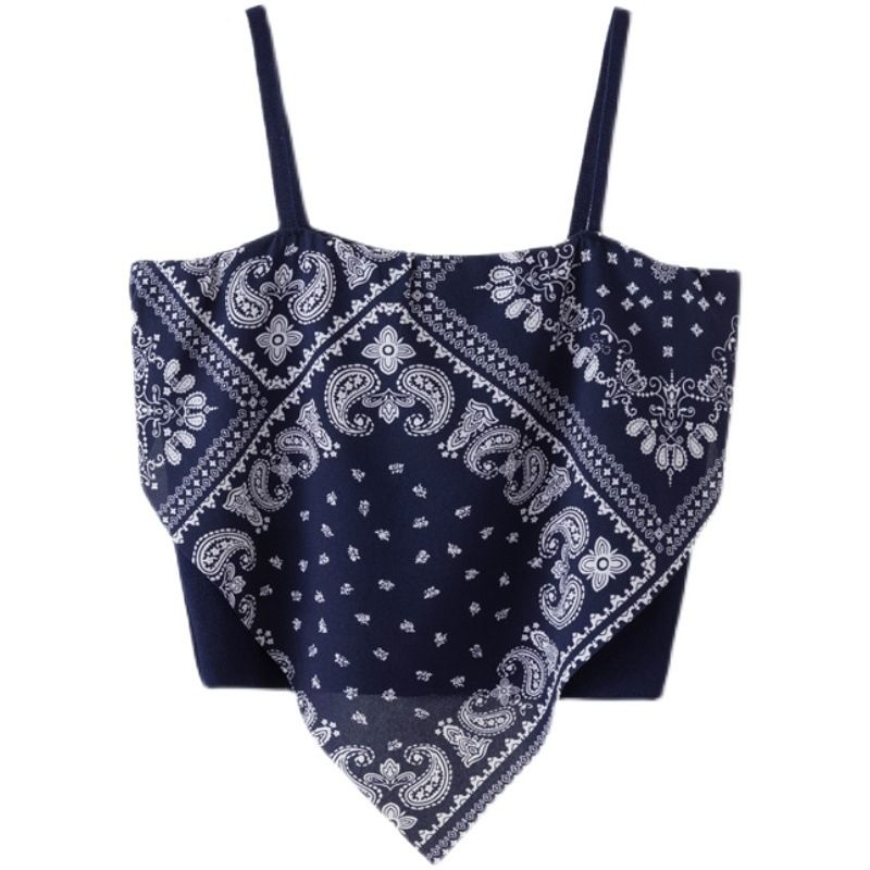 Women's Clothing Women's Slim Fit Paisley Print Camisole Top Street Style Versatile Flattering Short Layering T-Shirt Perfect Summer Wear_ecoleips.com