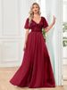 Evening Dress Formal Prom Mesh Prom Dress V-neck Sexy Short Sleeve Long Dress Women_ecoleips.com