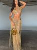 Women's Sequined Vest Set European American Style Retro Hollow Knit Halter Neck Crop Top High Waisted Straight Leg Pants_ecoleips.com