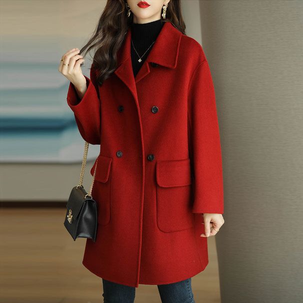 Women's Plus Size Slim Fit Wool Coat Mid-Length Padded Collar Autumn/Winter Thickened Casual Fashion Coat_ecoleips.com