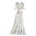 Women's Clothing Heavy-duty Pearl Buckle Waist Lotus Leaf Pendulum V-neck Short-sleeved Knitted Dress_ecoleips.com