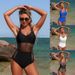 Women's Patchwork One Piece Swimsuit Sexy Style Vacation Wear Regular Fit Summer Swimwear Polyester_ecoleips.com