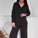 Women's Clothing Solid Color Cardigan Pocket Casual Wide Leg Trousers Suit_ecoleips.com