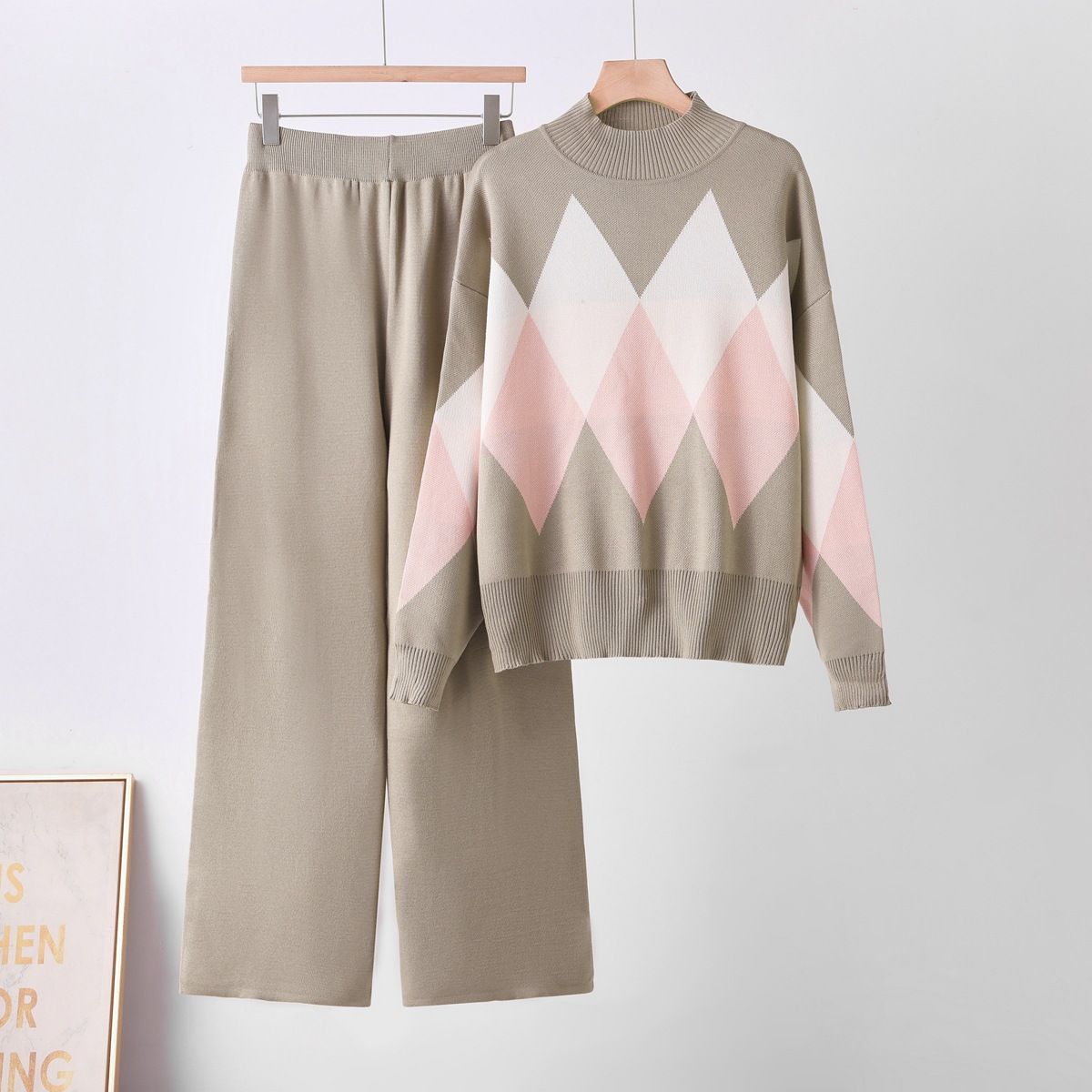 Women's Fashion Two Piece Set round Neck Sweater And Wide Leg Pants Loose Fit Autumn Winter Casual Versatile Cross Border European American Style_ecoleips.com
