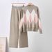 Women's Fashion Two Piece Set round Neck Sweater And Wide Leg Pants Loose Fit Autumn Winter Casual Versatile Cross Border European American Style_ecoleips.com