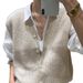 Foreign Trade Cross-border European American Source Manufacturer V-neck Sleeveless Ribbed Button Solid Color Vest_ecoleips.com