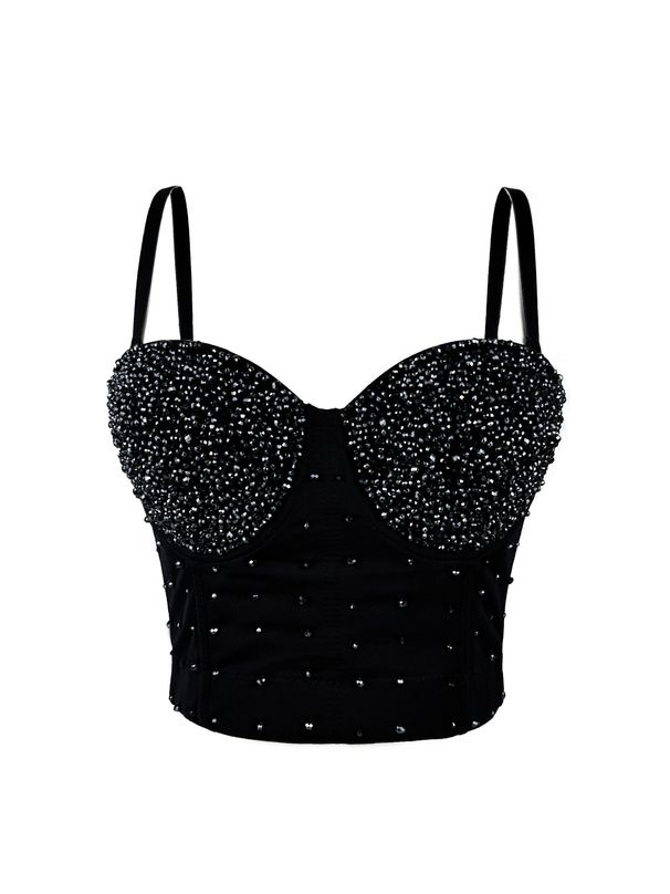 Women's Clothing Shiny Beads Handmade Herringbone Bra High End Outer Wear Small Camisole Herringbone Bra_ecoleips.com