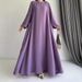 Women’s Clothing New Muslim Women's Loose Solid Color Robe Abaya Dress Fashion_ecoleips.com