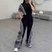 Leopard Print High Waisted Straight Leg Pants And Casual Short Sleeve T-Shirt Women's 2 Piece Set Comfortable Versatile Outfit_ecoleips.com