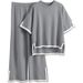 Women's European American Style Two Piece Set Color Blocking Split Short Sleeve Top High Waisted Slimming Wide Leg Pants_ecoleips.com