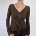 American Retro Style Solid Color V-neck Long-sleeve T-shirt For Women With Irregular Pleats, Slim Fit And_ecoleips.com