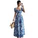 Women's French Vintage Floral Square Neck Puff Sleeve Maxi Dress – Casual Boho Summer Long Gown_ecoleips.com