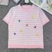 Elegant Women's Silk Bee Embroidery Pullover Knit Sweater Color Block Striped Design Spring/Summer Top Luxury Cool Style_ecoleips.com