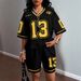 Trendy Letter Graphic V-Neck Short Sleeve And Shorts Lounge Set For Women, Casual Two-Piece Outfit_ecoleips.com