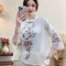 2026 Spring/Summer New Chinese‑Style Embroidered Traditional Knot‑Button Mid‑Sleeve Short‑Sleeve Cotton‑Linen Top For Wo_ecoleips.com