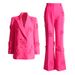 Women's Clothing High Waist Flared Trousers Elegant Floral Print Women's Suit Set - Blazer & High-Waisted Flare Pants (White/Pink/Black)_ecoleips.com