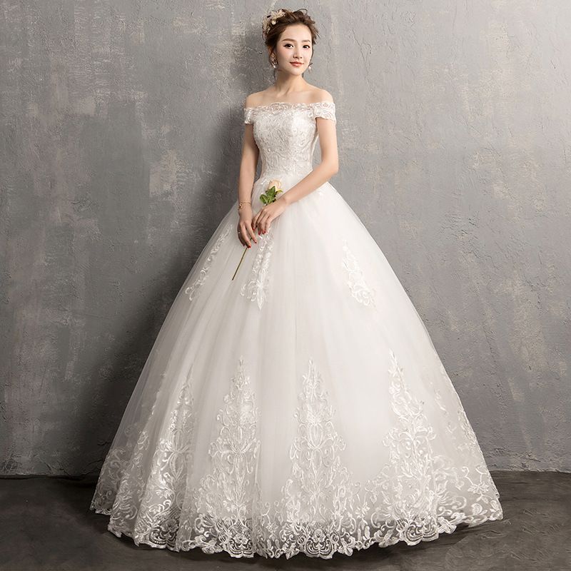 【Light Forest Style Wedding Dress】2025 Off The Shoulder Floor Length Korean Style Dreamy Slimming Simple Maternity Wedding Dress_ecoleips.com