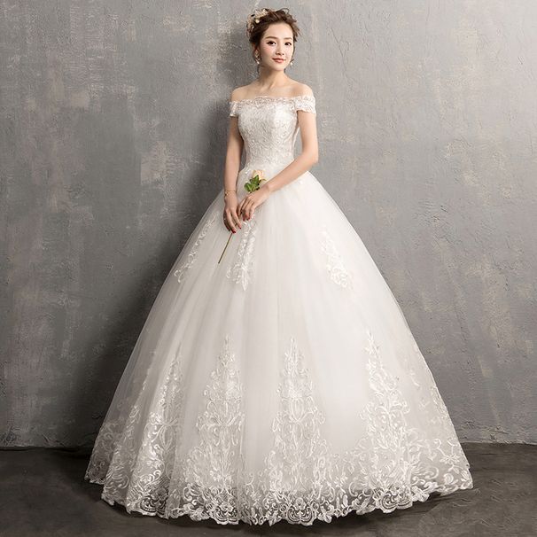 【Light Forest Style Wedding Dress】2025 Off The Shoulder Floor Length Korean Style Dreamy Slimming Simple Maternity Wedding Dress_ecoleips.com