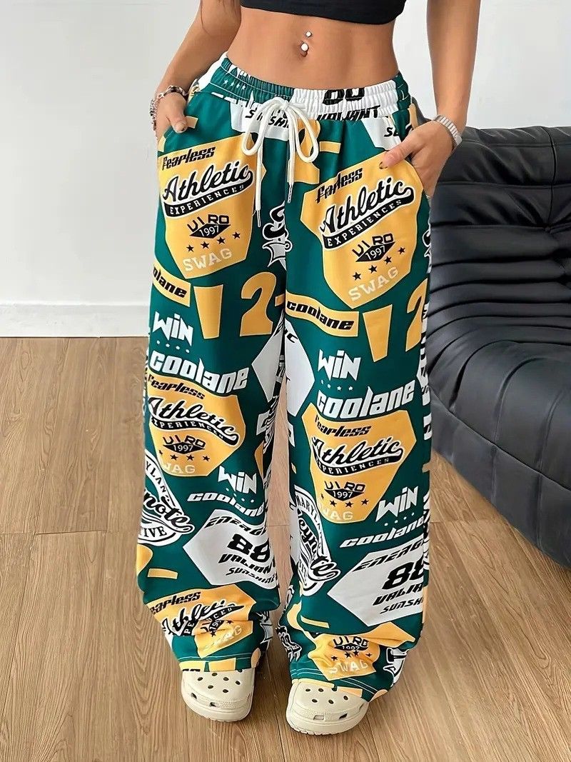 Women's High Waist Loose Casual Trousers 2025 Cross Border European Style Autumn Winter Clothing with Pockets Street Print Hot Girl Fashion_ecoleips.com