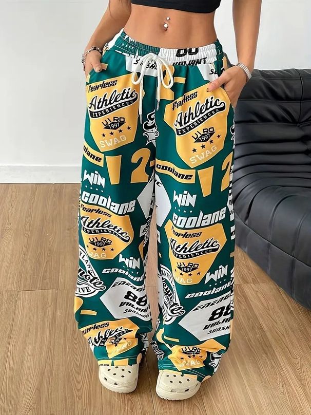 Women's High Waist Loose Casual Trousers 2025 Cross Border European Style Autumn Winter Clothing with Pockets Street Print Hot Girl Fashion_ecoleips.com