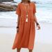 European And American Cross-border Women's Elegant Solid Color Short-sleeved Summer Dress, Loose-fitting_ecoleips.com